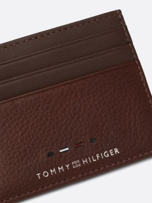 porta carte di credito premium in pelle marrone da uomini tommy hilfiger