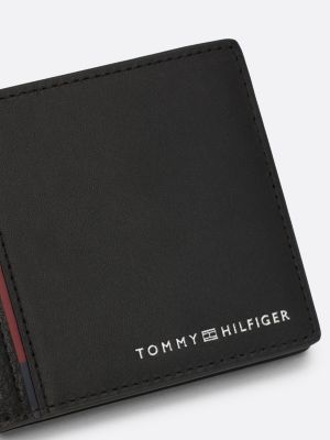 porta carte di credito bifold casual in pelle nero da uomini tommy hilfiger