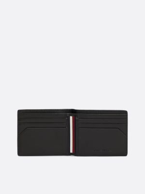 porta carte di credito bifold casual in pelle nero da uomini tommy hilfiger