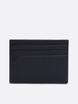 porta carte di credito casual in pelle blu da uomini tommy hilfiger