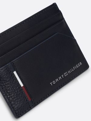 porta carte di credito casual in pelle blu da uomini tommy hilfiger