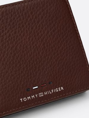 portafogli premium in pelle marrone da uomini tommy hilfiger