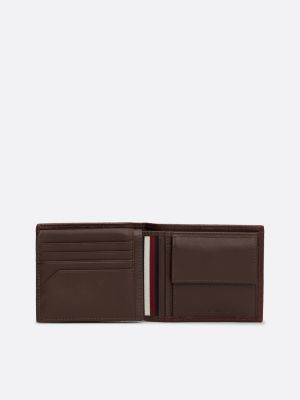 bruin premium leren creditcard- en muntportemonnee voor heren - tommy hilfiger