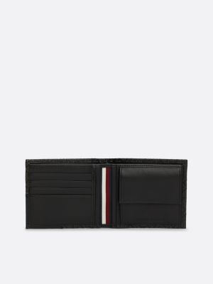 portafogli bifold th monogram in pelle nero da uomini tommy hilfiger