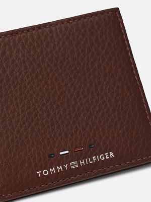 portafogli premium piccolo in pelle marrone da uomini tommy hilfiger