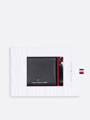 black premium leather wallet and key fob gift set for men tommy hilfiger