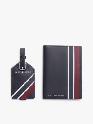 blue passport holder and luggage tag gift set for men tommy hilfiger