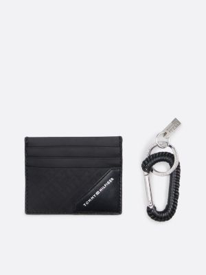 black leather card holder and key fob gift set for men tommy hilfiger