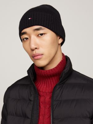 black hilfiger flag beanie with cashmere for men tommy hilfiger