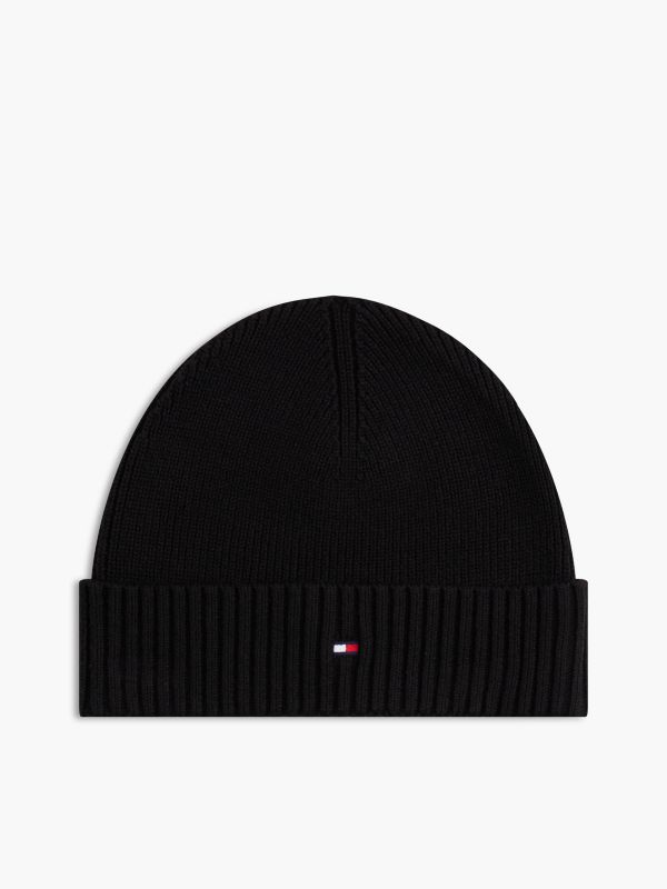Hilfiger Flag Embroidery Beanie With Cashmere — Black