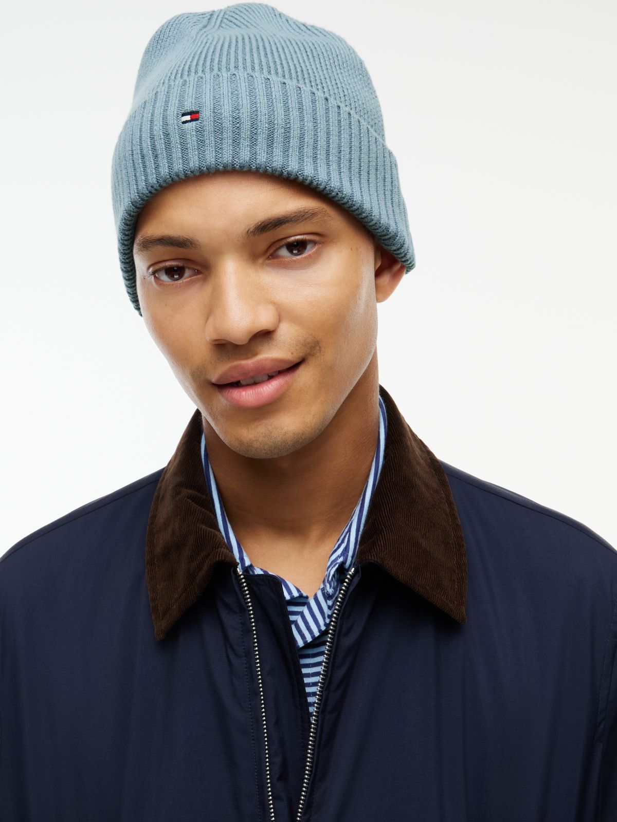 Hilfiger Flag Embroidery Beanie With Cashmere — Blue