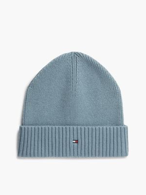 blue hilfiger flag embroidery beanie with cashmere for men tommy hilfiger
