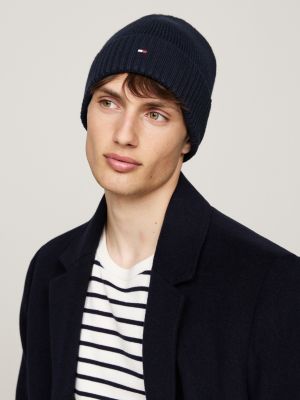 blauw beanie met kasjmier en hilfiger-vlag voor heren - tommy hilfiger