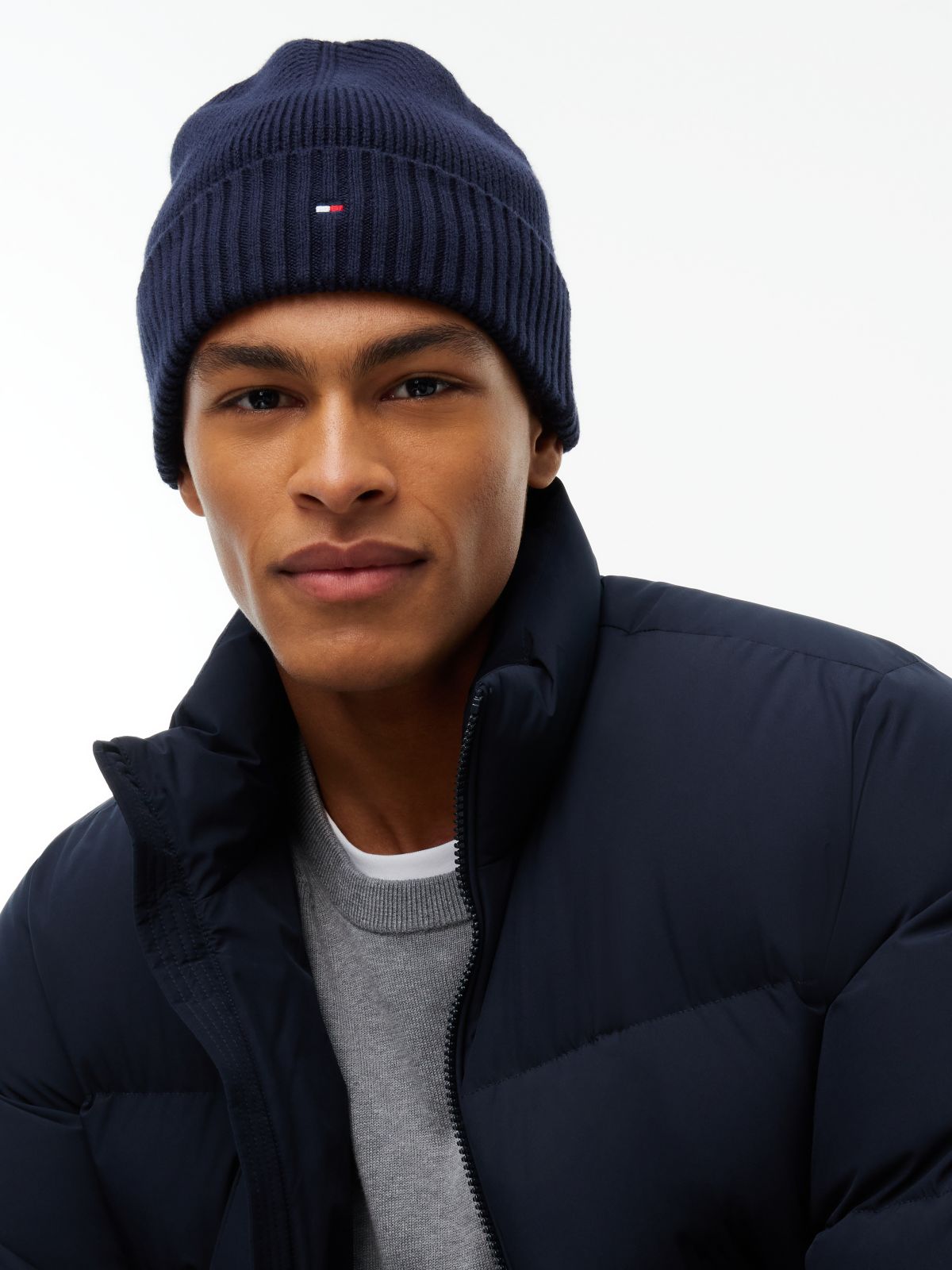 Hilfiger Flag Embroidery Beanie With Cashmere — Blue