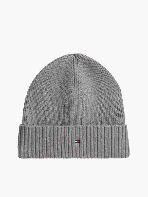 Hilfiger Flag Embroidery Beanie With Cashmere — Grey