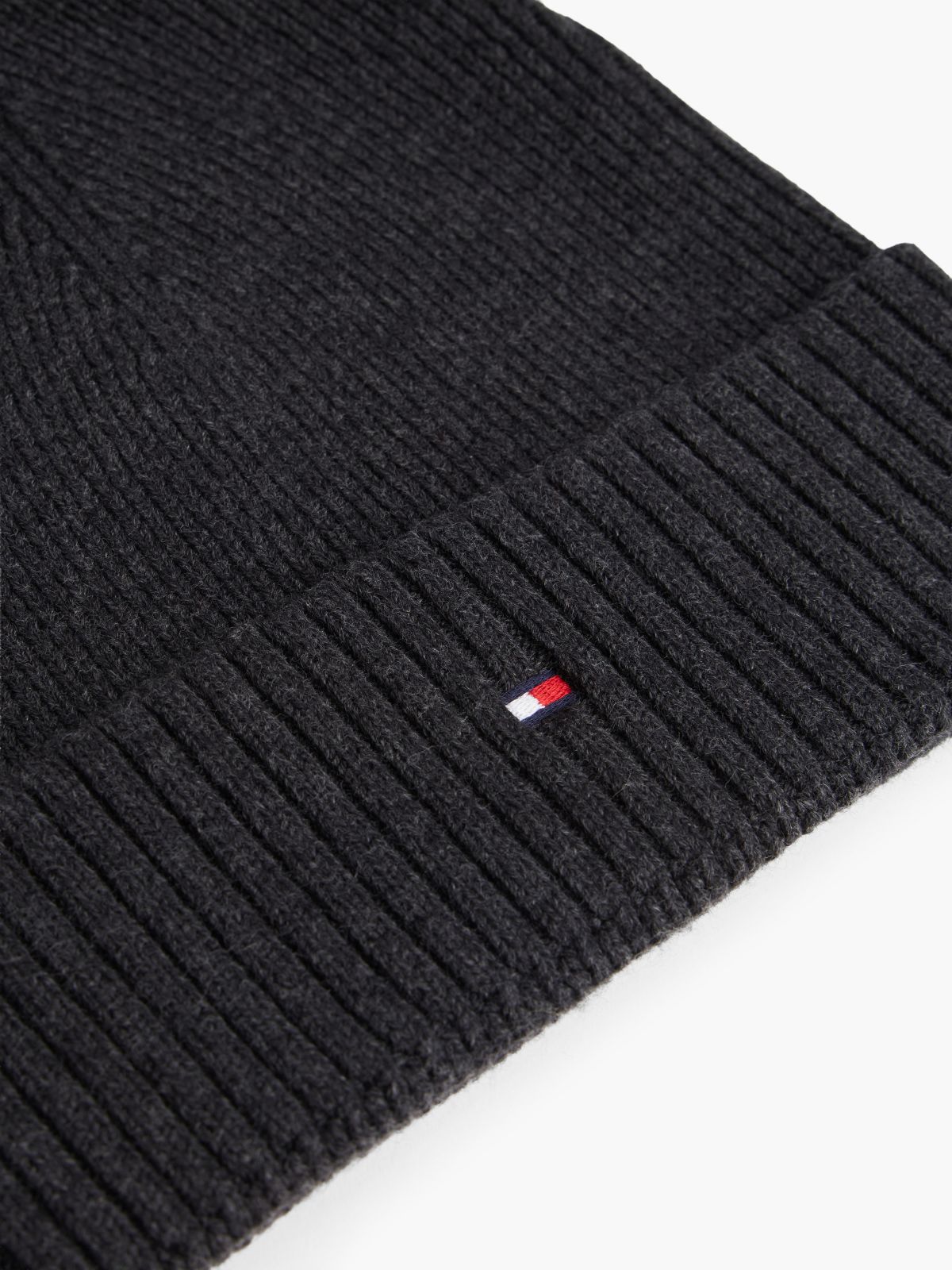 Hilfiger Flag Embroidery Beanie With Cashmere — Grey