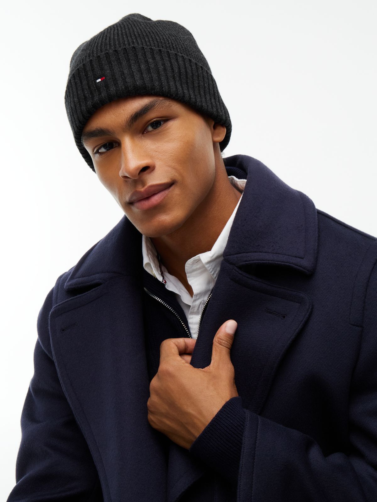 Hilfiger Flag Embroidery Beanie With Cashmere — Grey