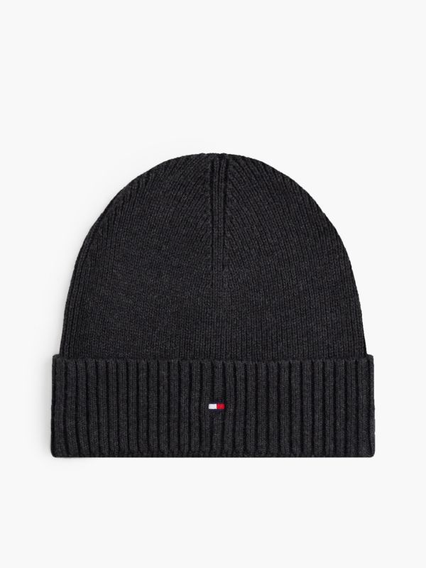 Hilfiger Flag Embroidery Beanie With Cashmere — Grey