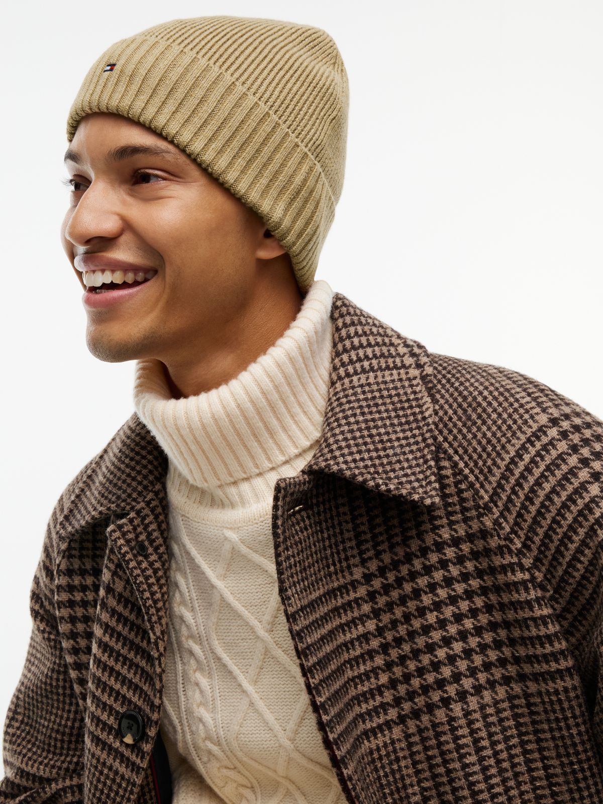 Hilfiger Flag Embroidery Beanie With Cashmere — Khaki