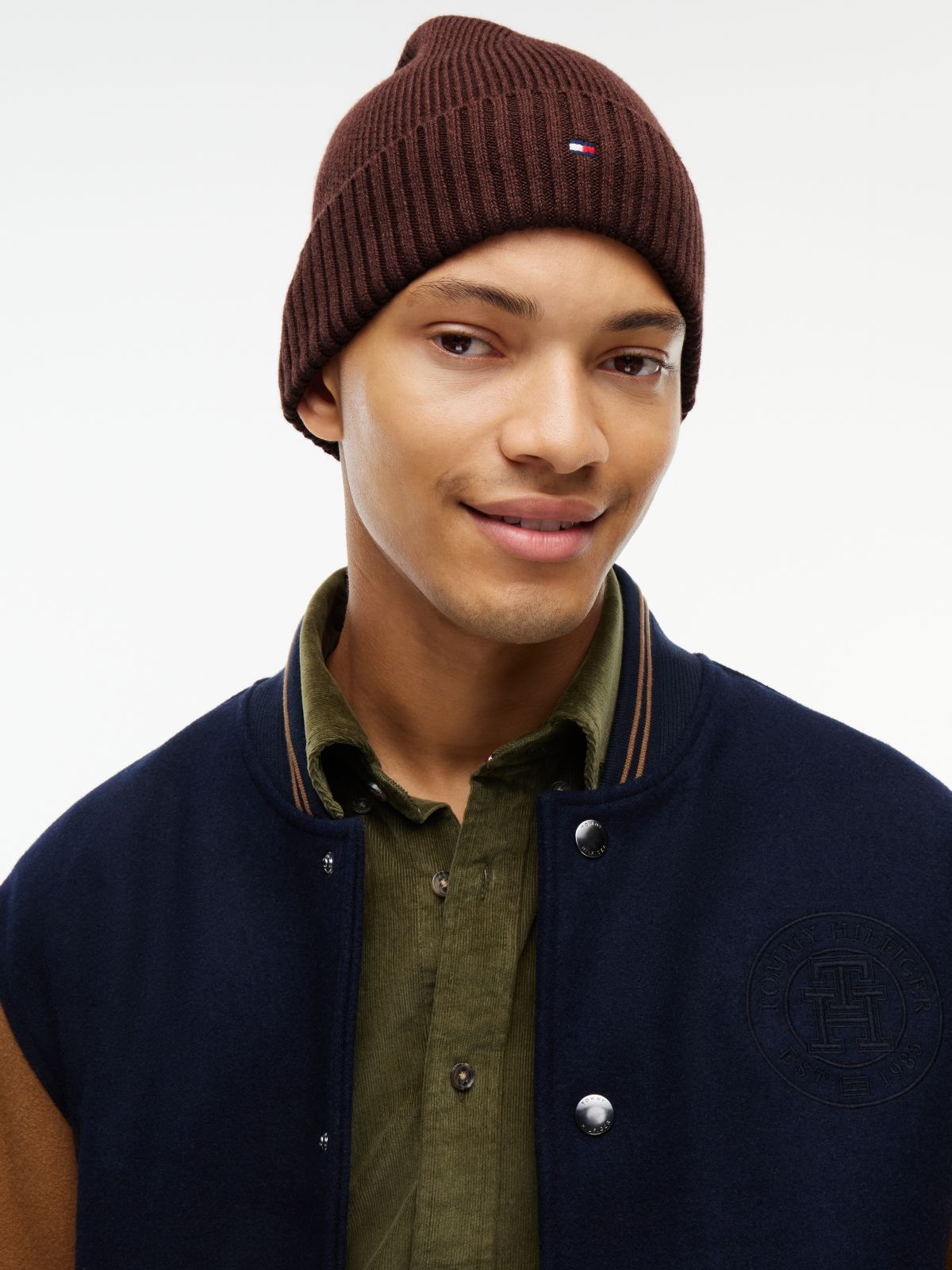Hilfiger Flag Embroidery Beanie With Cashmere — Red