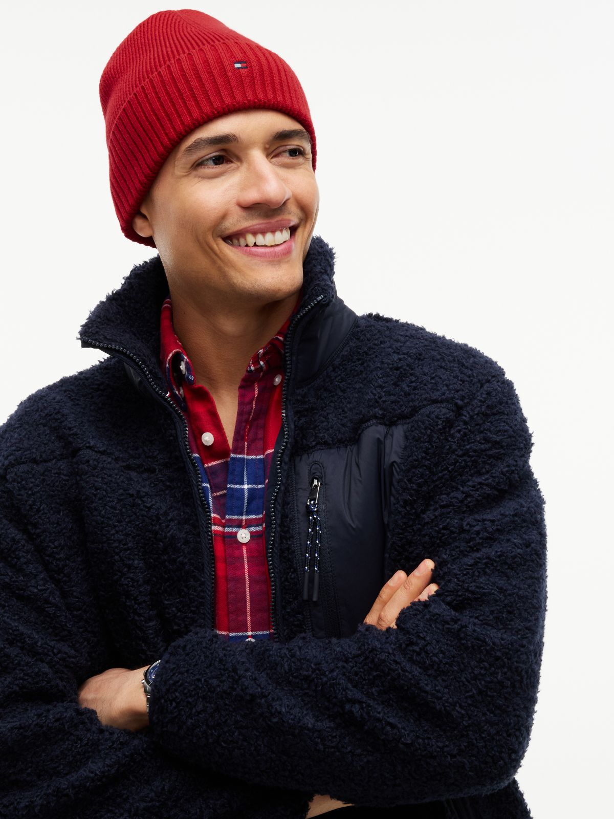 Hilfiger Flag Embroidery Beanie With Cashmere — Red
