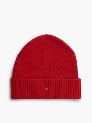 red hilfiger flag embroidery beanie with cashmere for men tommy hilfiger