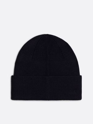 blue logo patch turn-up beanie for men tommy hilfiger