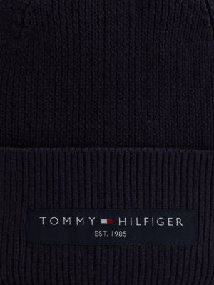 blue logo patch turn-up beanie for men tommy hilfiger