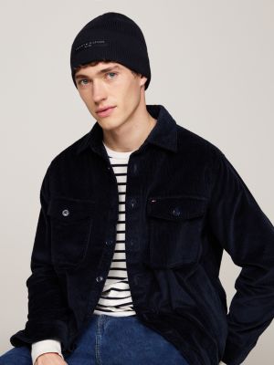 blue logo patch turn-up beanie for men tommy hilfiger