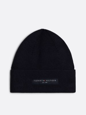 blue logo patch turn-up beanie for men tommy hilfiger