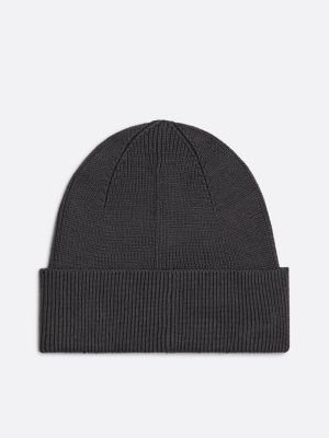 grey logo patch turn-up beanie for men tommy hilfiger