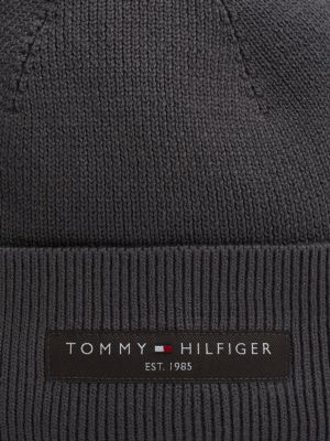 grey logo patch turn-up beanie for men tommy hilfiger