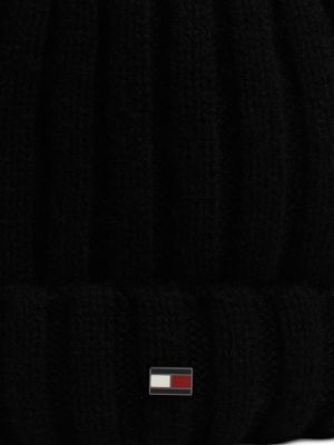 berretto a coste in cashmere nero da uomini tommy hilfiger