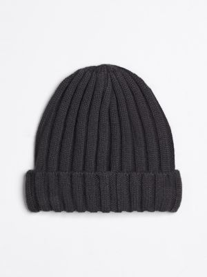 grey cashmere rib knit beanie for men tommy hilfiger