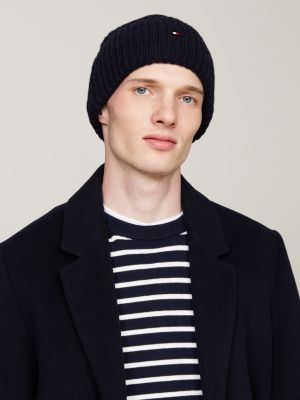 blau hilfiger flag strick-beanie aus wollmix für herren - tommy hilfiger