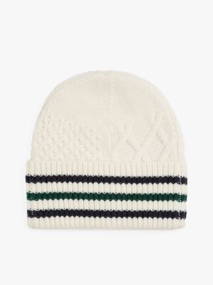 white hilfiger flag wool blend mixed knit beanie for men tommy hilfiger