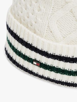 white hilfiger flag wool blend mixed knit beanie for men tommy hilfiger