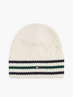 white hilfiger flag wool blend mixed knit beanie for men tommy hilfiger