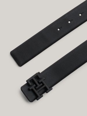 Ceinture en cuir a plaque monogramme TH Noir Tommy Hilfiger