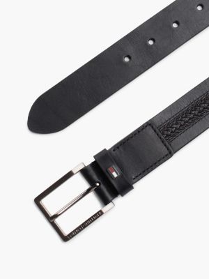 cintura in pelle con motivo intrecciato nero da uomini tommy hilfiger