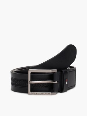 cintura in pelle con motivo intrecciato black da uomini tommy hilfiger