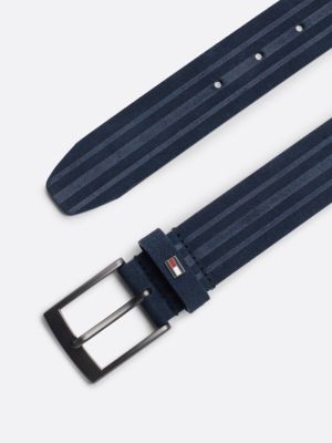 cintura in pelle con righe impresse blu da uomini tommy hilfiger