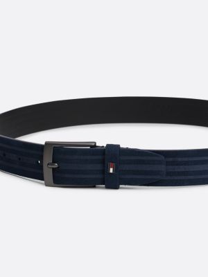 cintura in pelle con righe impresse blu da uomini tommy hilfiger