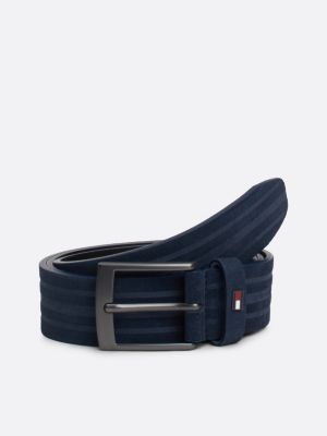 cintura in pelle con righe impresse blue da uomini tommy hilfiger