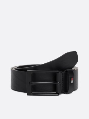 ceinture en cuir à boucle ton sur ton black pour hommes tommy hilfiger