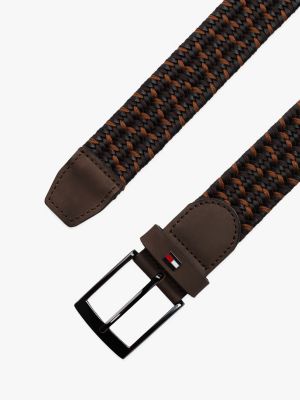 ceinture tressée à drapeau en émail marron pour hommes tommy hilfiger