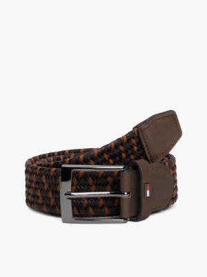 brown braided enamel flag belt for men tommy hilfiger