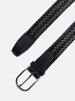 black th business braided leather belt for men tommy hilfiger