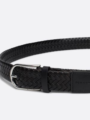 cintura th business in pelle intrecciata nero da uomini tommy hilfiger