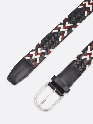 cintura th business in pelle intrecciata blu da uomini tommy hilfiger